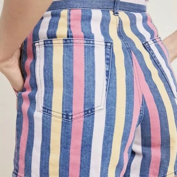 Anthropologie 3x1 Dustin High Rise Pleated Belted Striped Denim Shorts - Picture 9 of 15